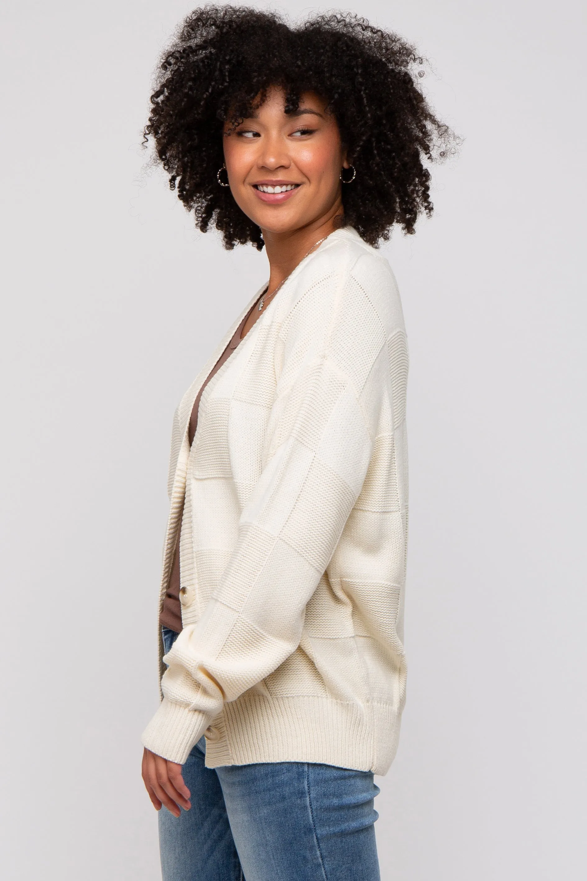 Cream Checkered Knit Button Front Cardigan sold by Pinkblush product image thumbnail 3