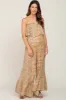 Taupe Floral Sleeveless Wide Leg Maternity Jumpsuit sold by Pinkblush