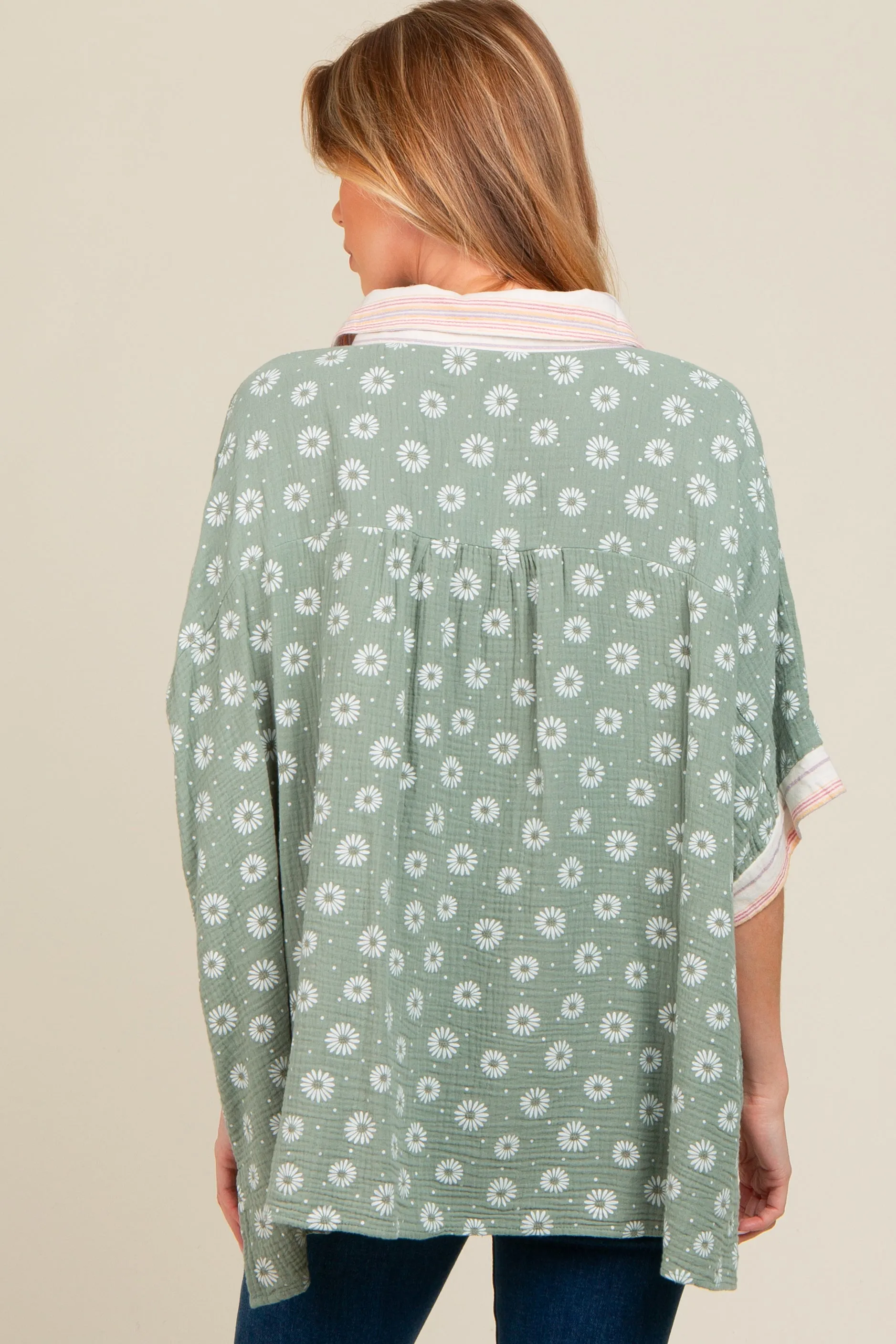 Light Olive Floral Contrast Print Maternity Button Down Top sold by Pinkblush product image thumbnail 2