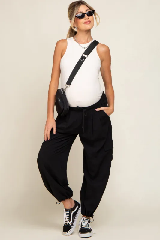 Black Drawstring Waist Maternity Cargo Pants sold by Pinkblush