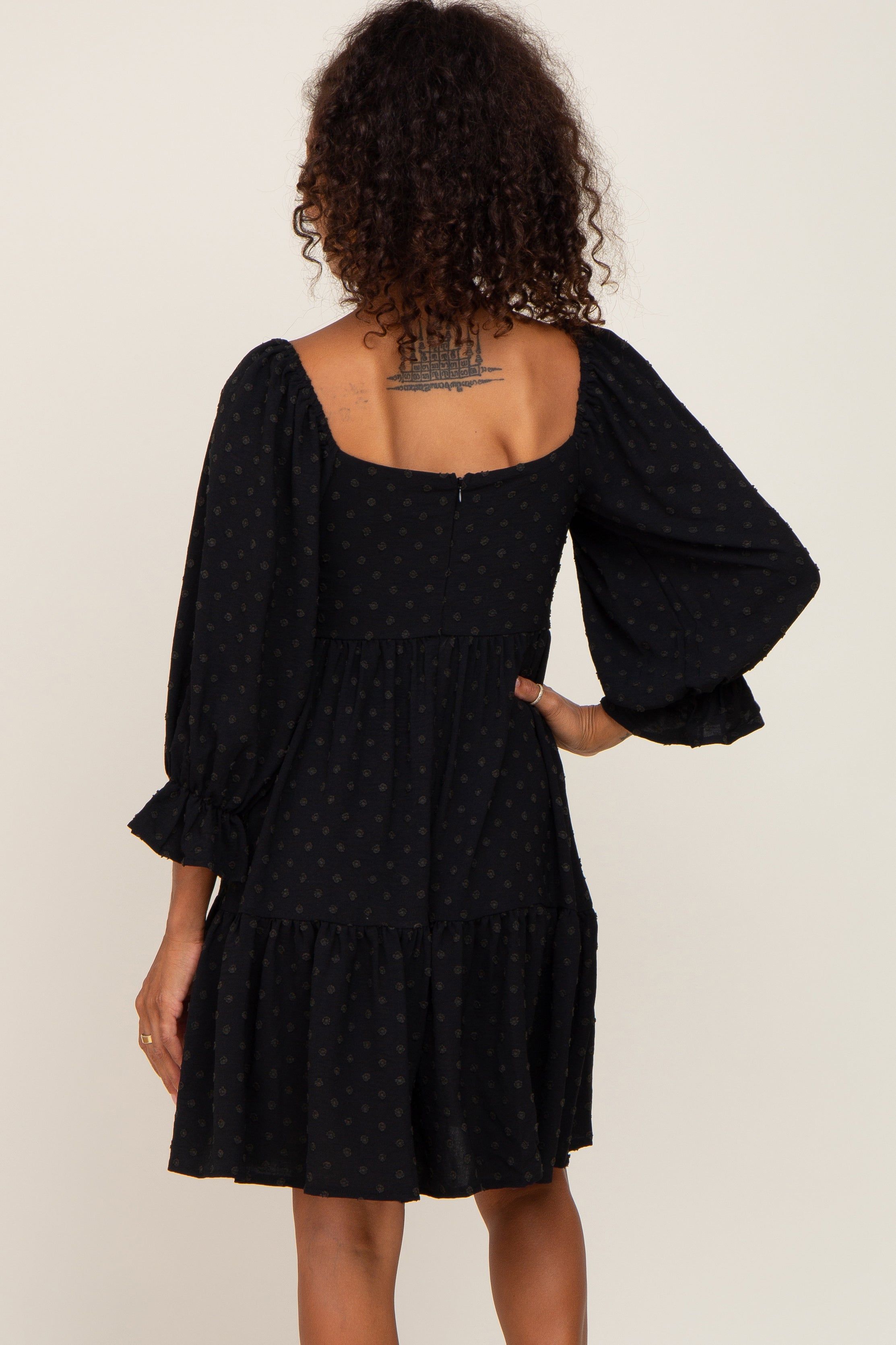 Black Swiss Dot 3/4 Sleeve Dress sold by Pinkblush product image thumbnail 3