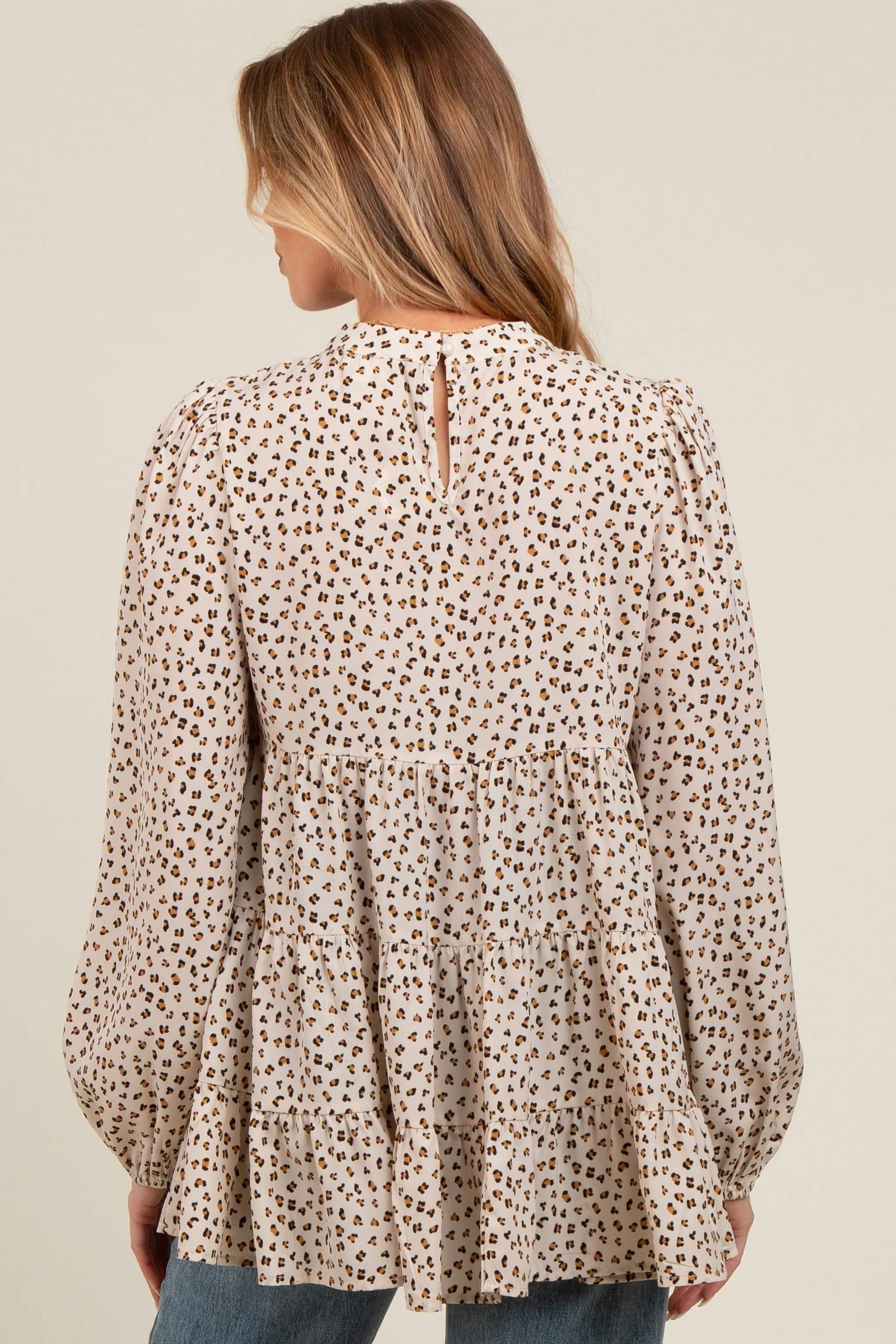 Ivory Animal Print Mock Neck Tiered Maternity Top sold by Pinkblush product image thumbnail 3