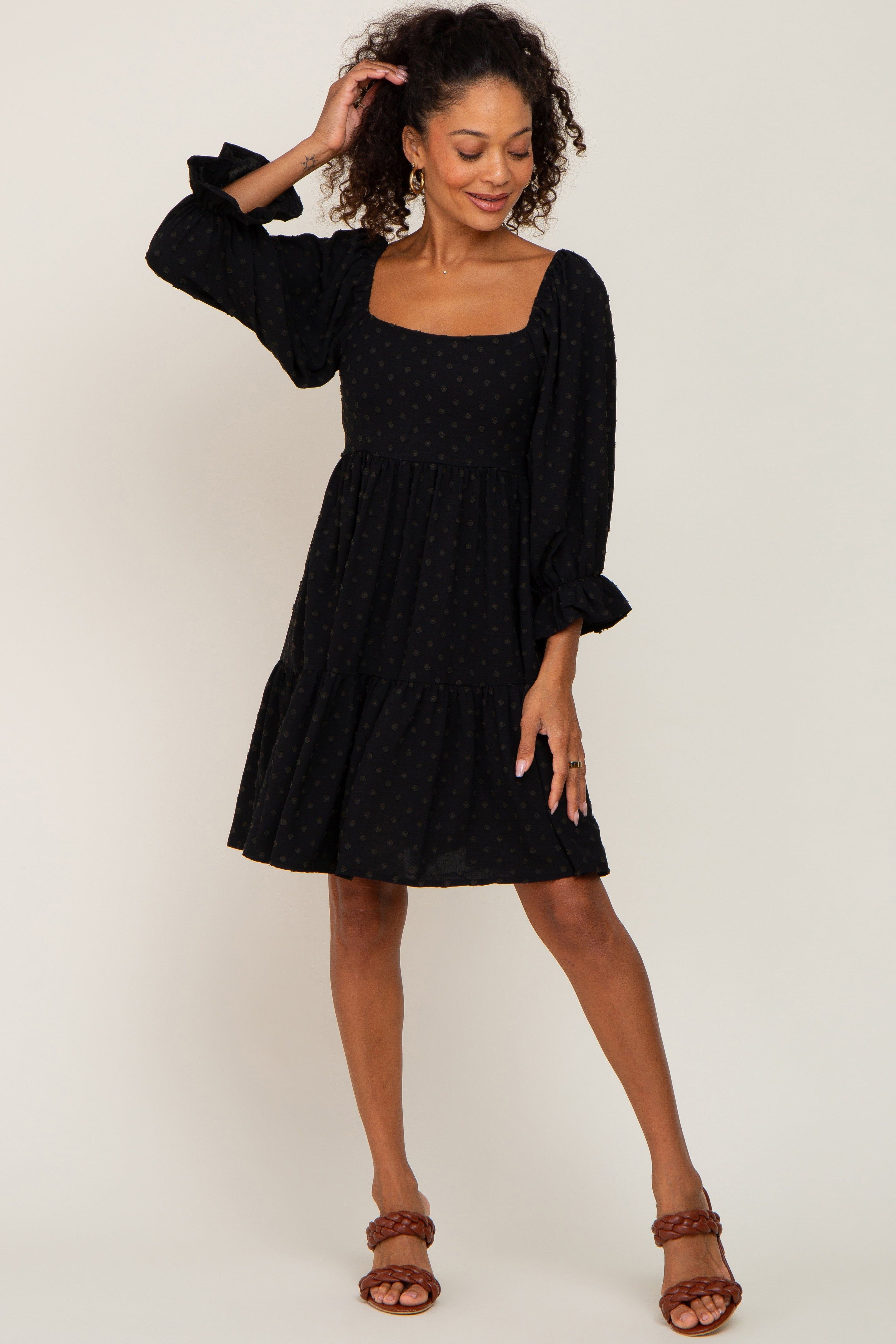 Black Swiss Dot 3/4 Sleeve Dress sold by Pinkblush product image thumbnail 4