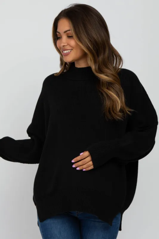 Black Mock Neck Exposed Seam Maternity Sweater sold by Pinkblush