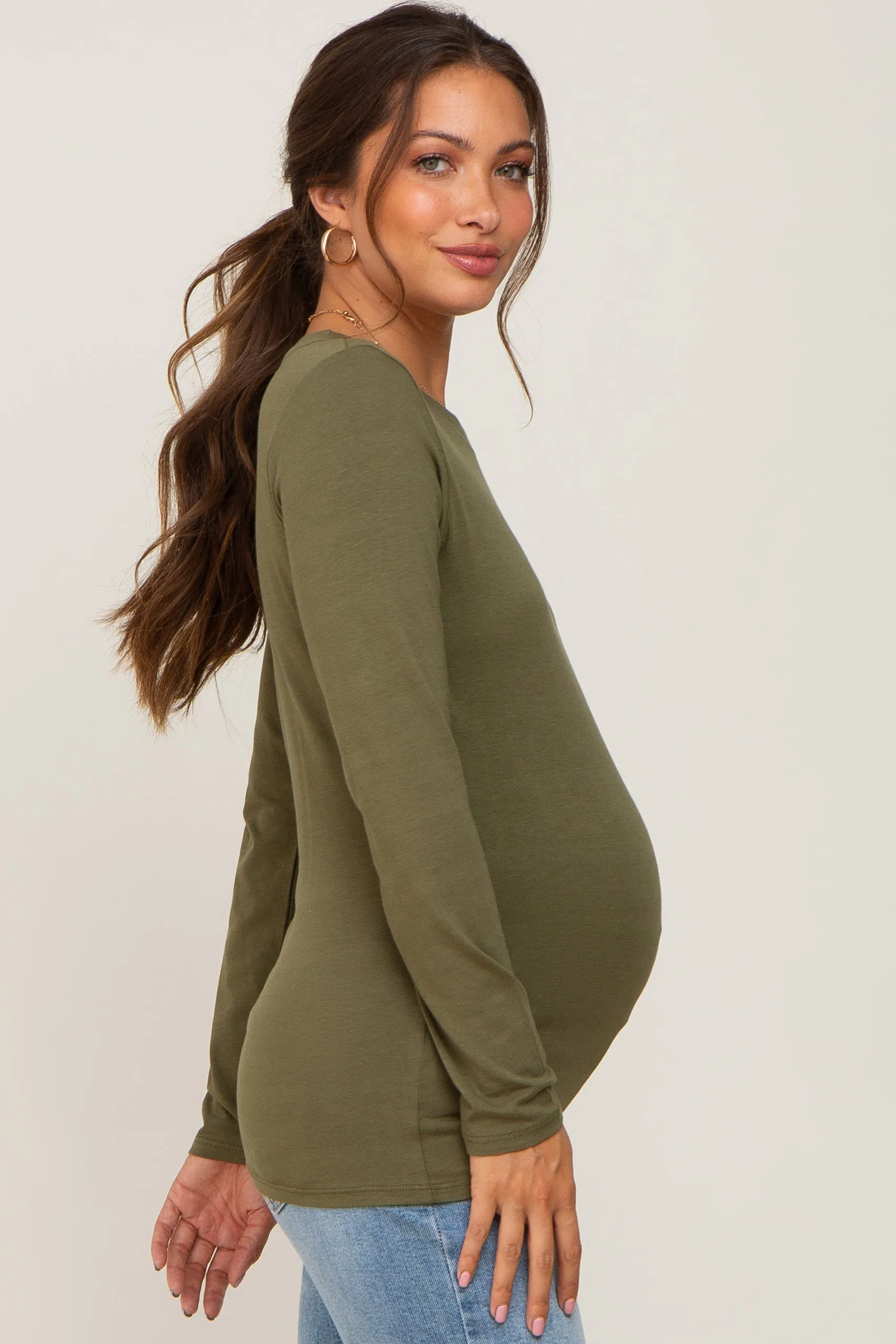 Olive Basic Long Sleeve Maternity Top sold by Pinkblush product image thumbnail 2