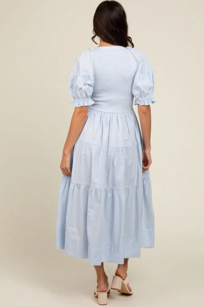 Light Blue Contrast Top Tiered Midi Dress sold by Pinkblush product image thumbnail 4