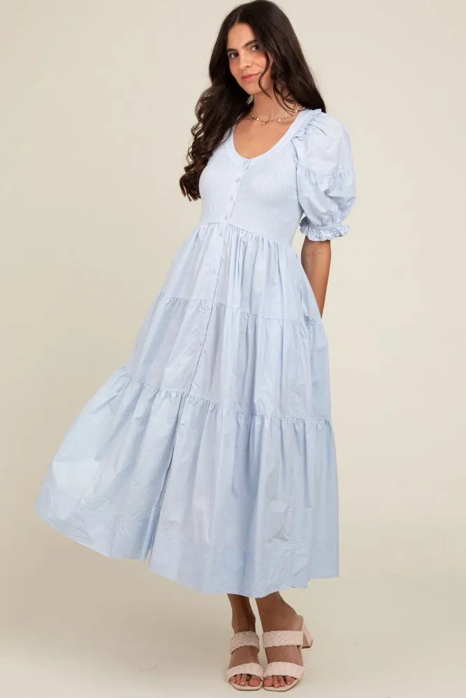 Light Blue Contrast Top Tiered Midi Dress sold by Pinkblush