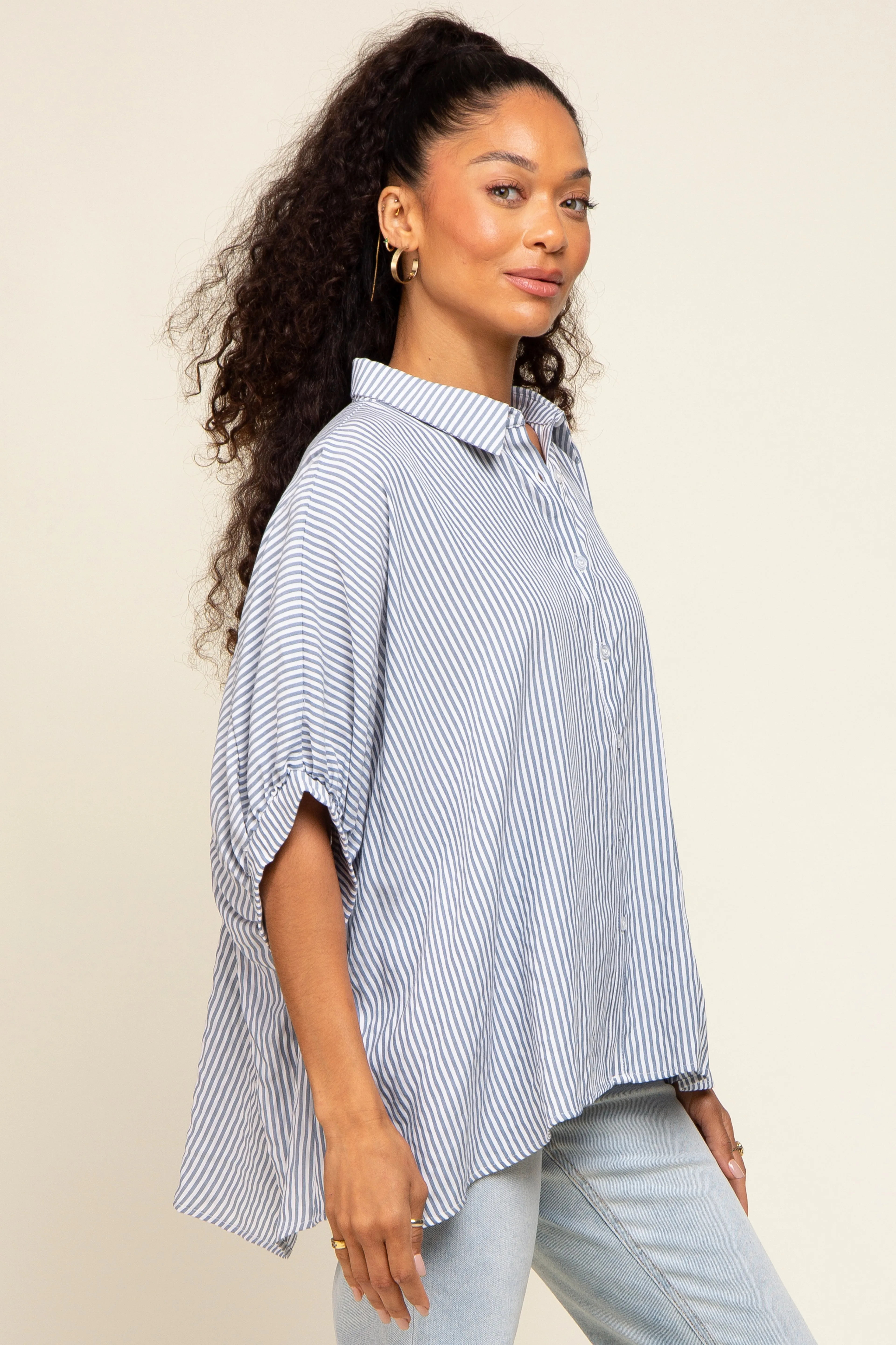 Navy Striped Dolman Button Down Top sold by Pinkblush product image thumbnail 2