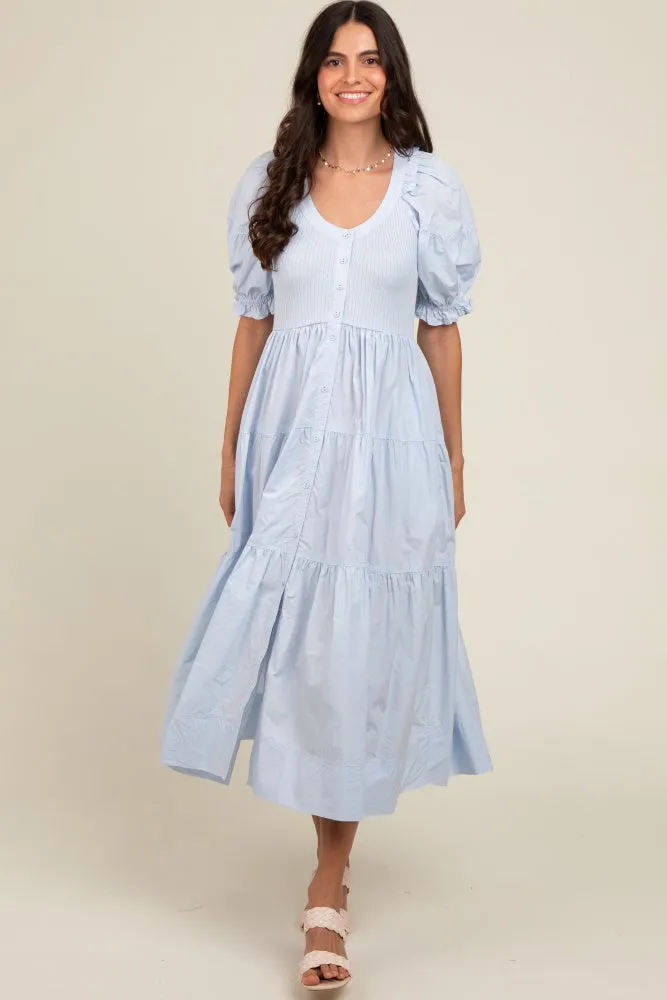 Light Blue Contrast Top Tiered Midi Dress sold by Pinkblush product image thumbnail 2