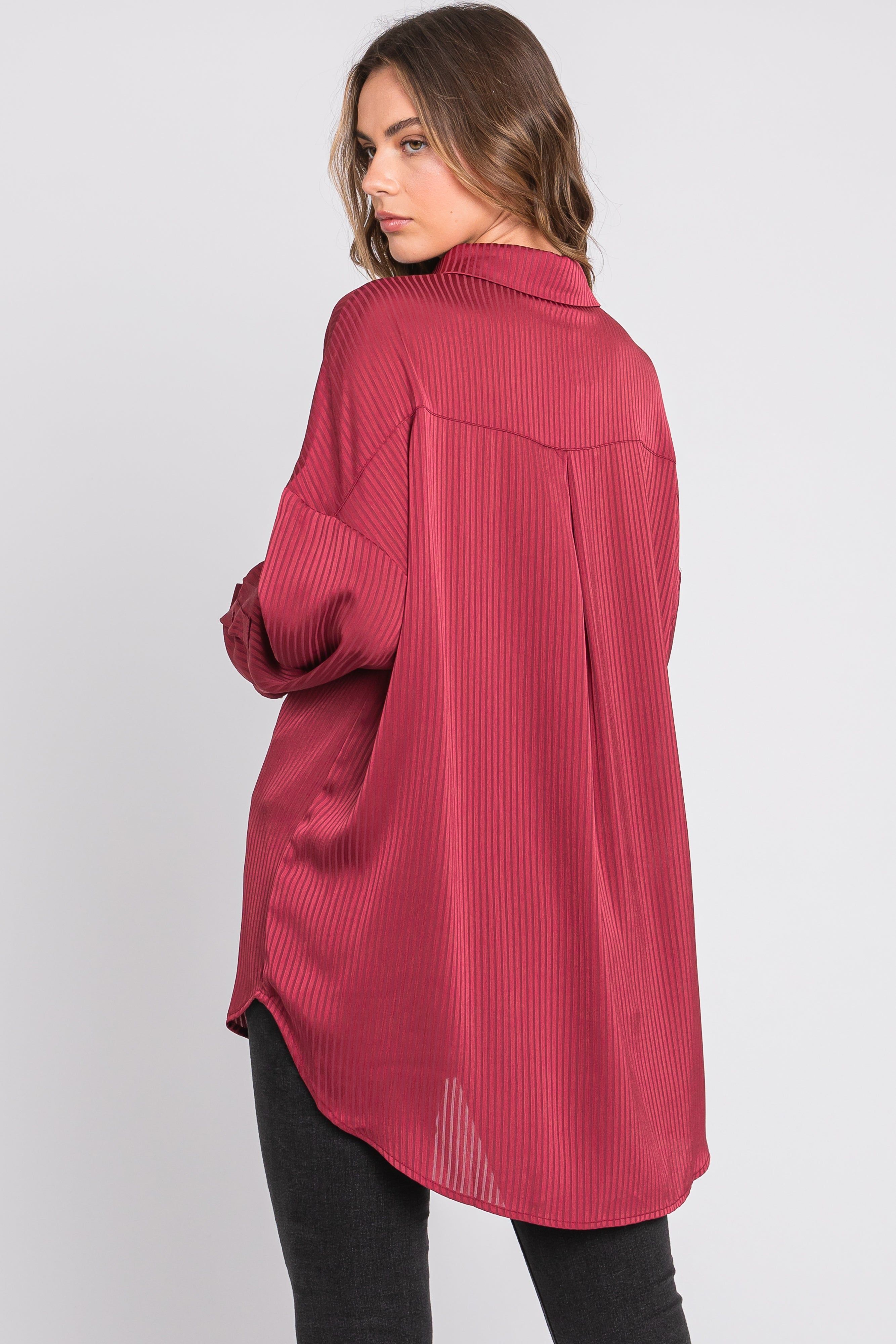 Red Satin Textured Stripe Button Down Top sold by Pinkblush product image thumbnail 3