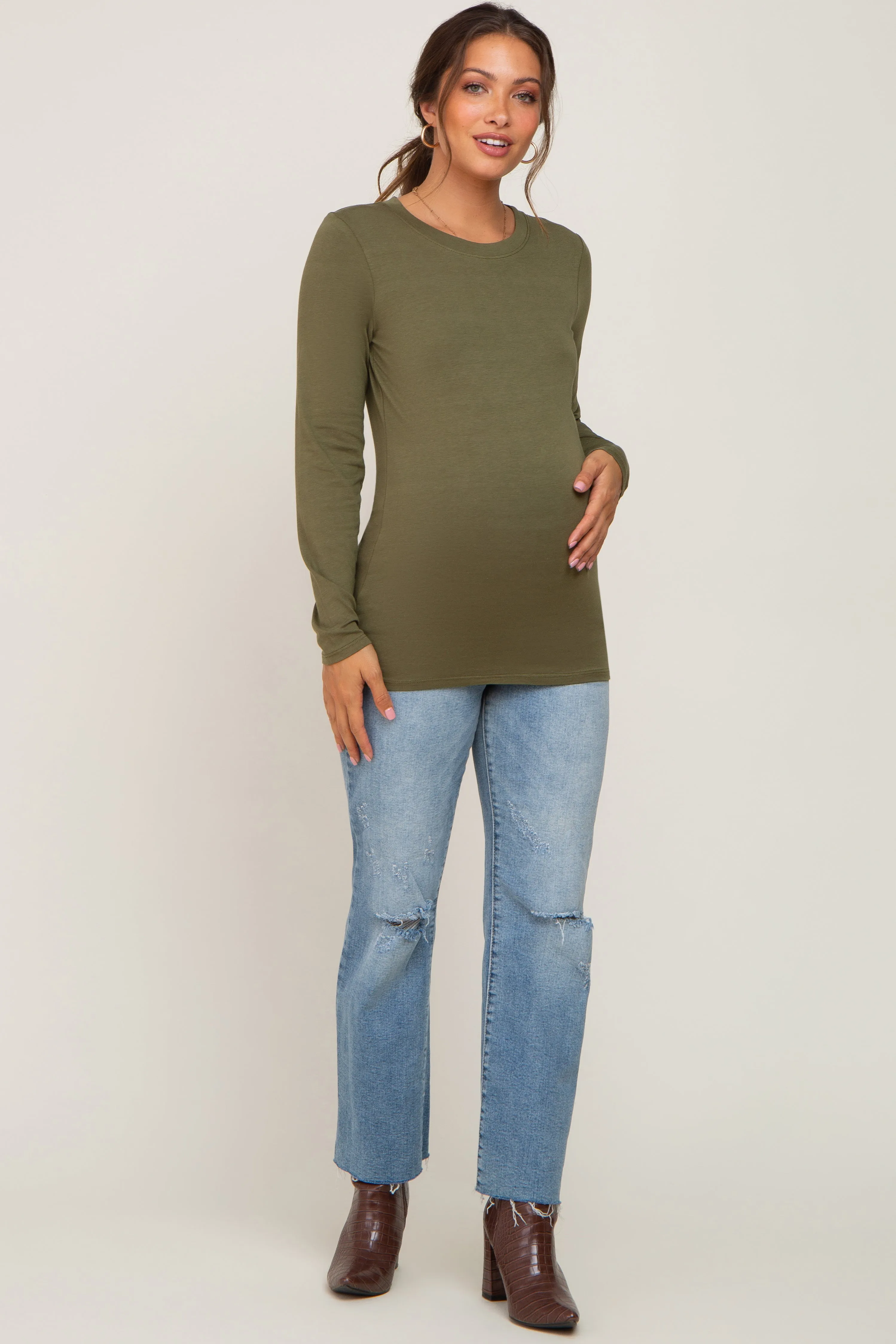 Olive Basic Long Sleeve Maternity Top sold by Pinkblush product image thumbnail 4