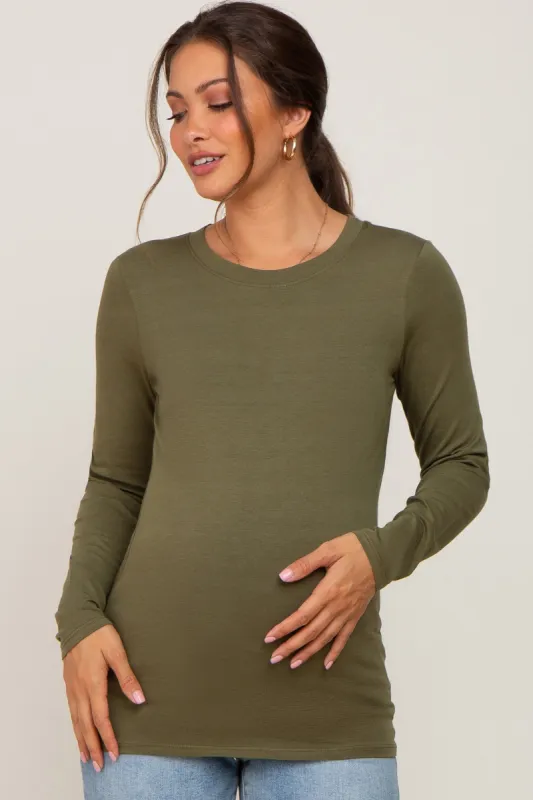 Olive Basic Long Sleeve Maternity Top sold by Pinkblush