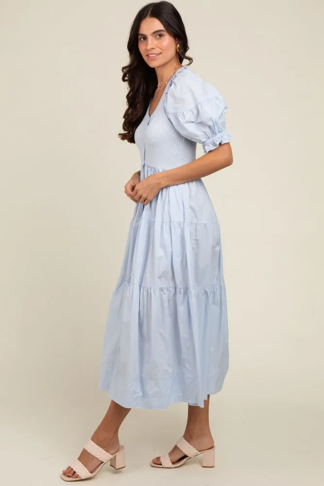 Light Blue Contrast Top Tiered Midi Dress sold by Pinkblush product image thumbnail 3
