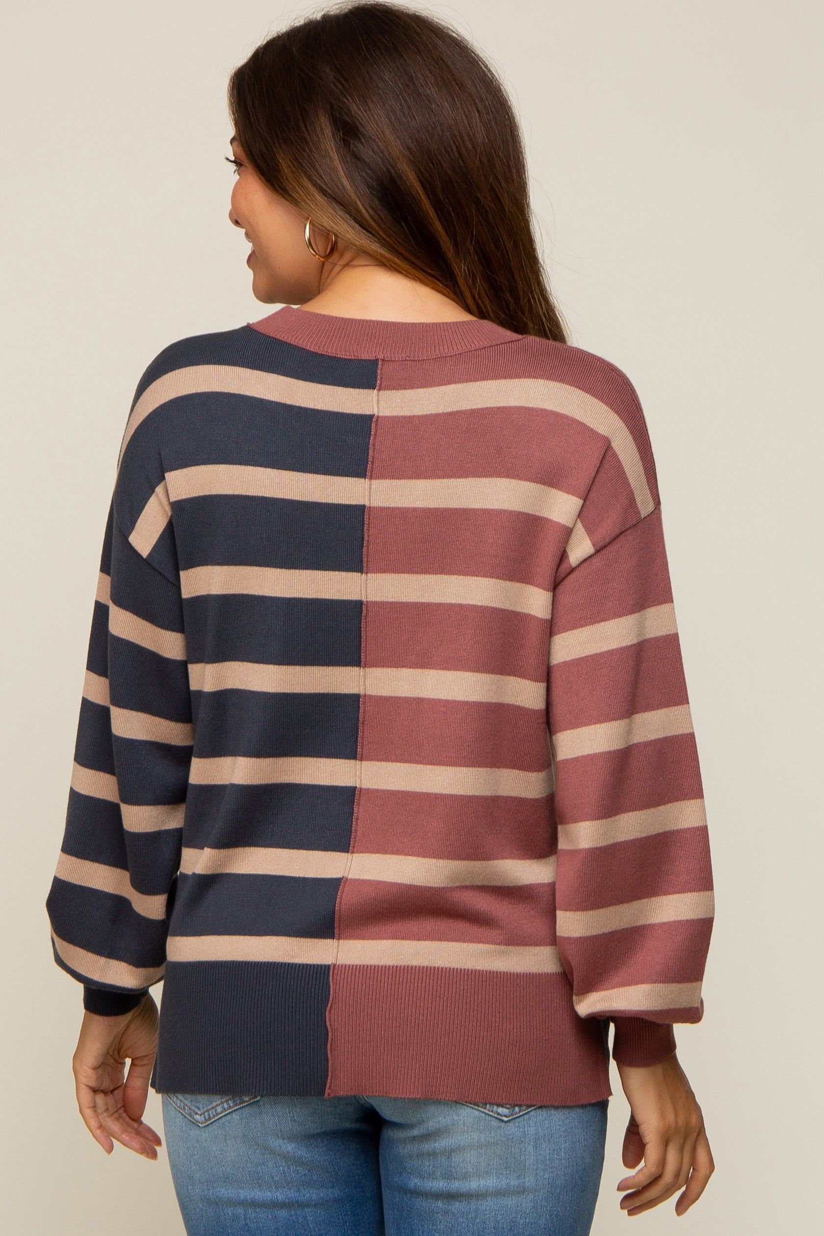 Mauve Striped Colorblock Maternity Knit Top sold by Pinkblush product image thumbnail 3