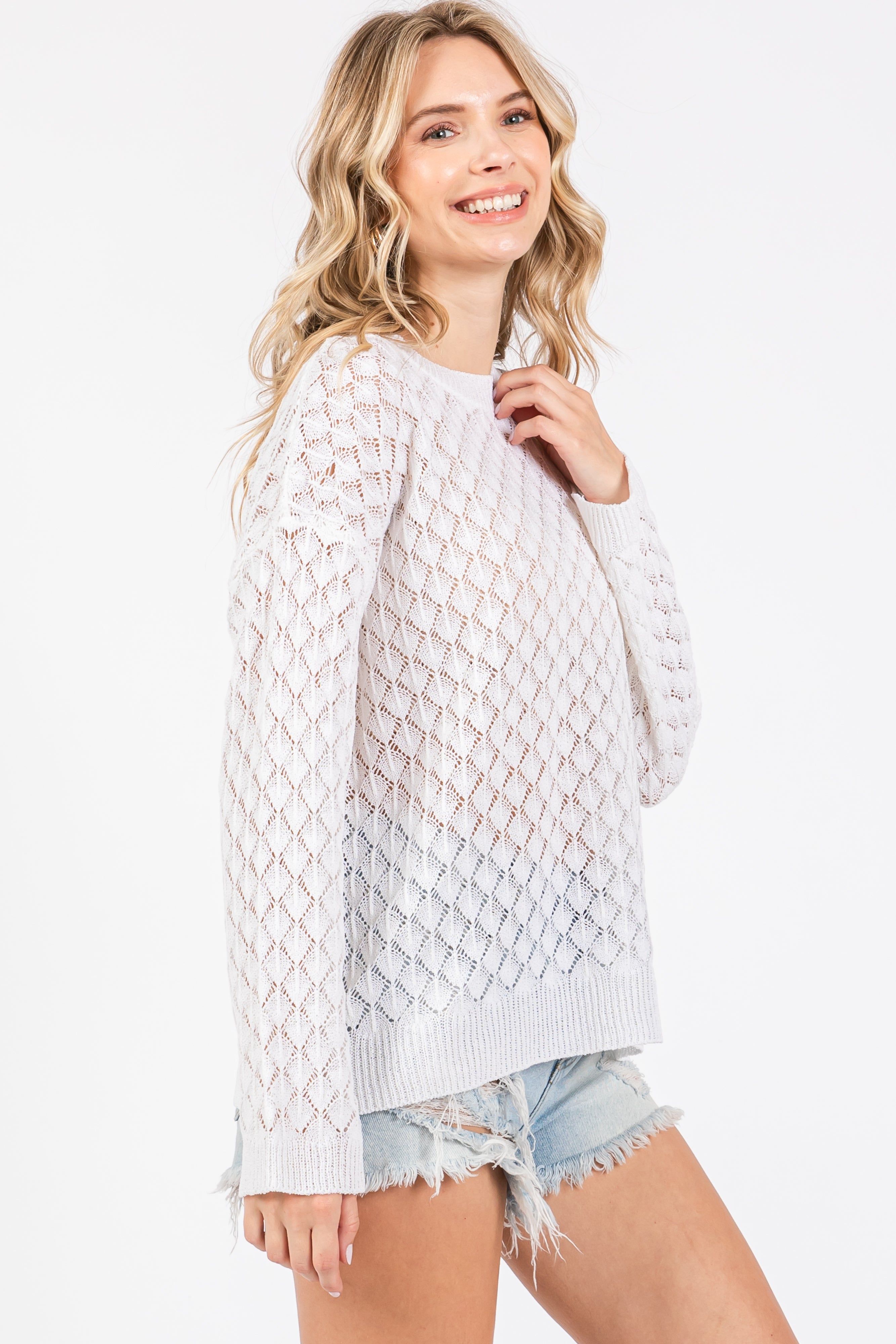 White Diamond Open Knit Top sold by Pinkblush product image thumbnail 2