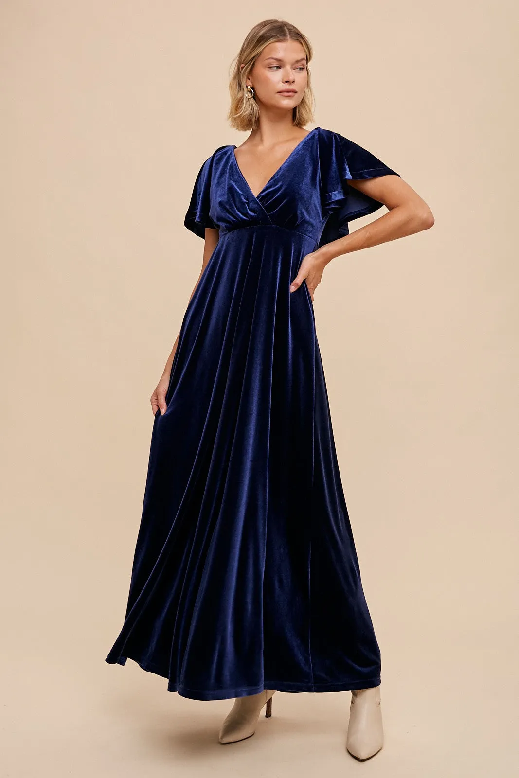 Navy Blue Velvet Maxi Dress sold by Pinkblush product image thumbnail 4