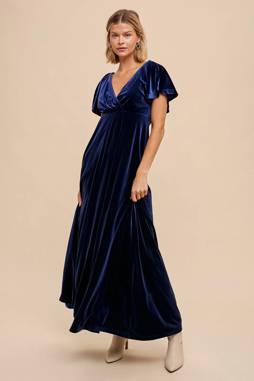 Navy Blue Velvet Maxi Dress sold by Pinkblush