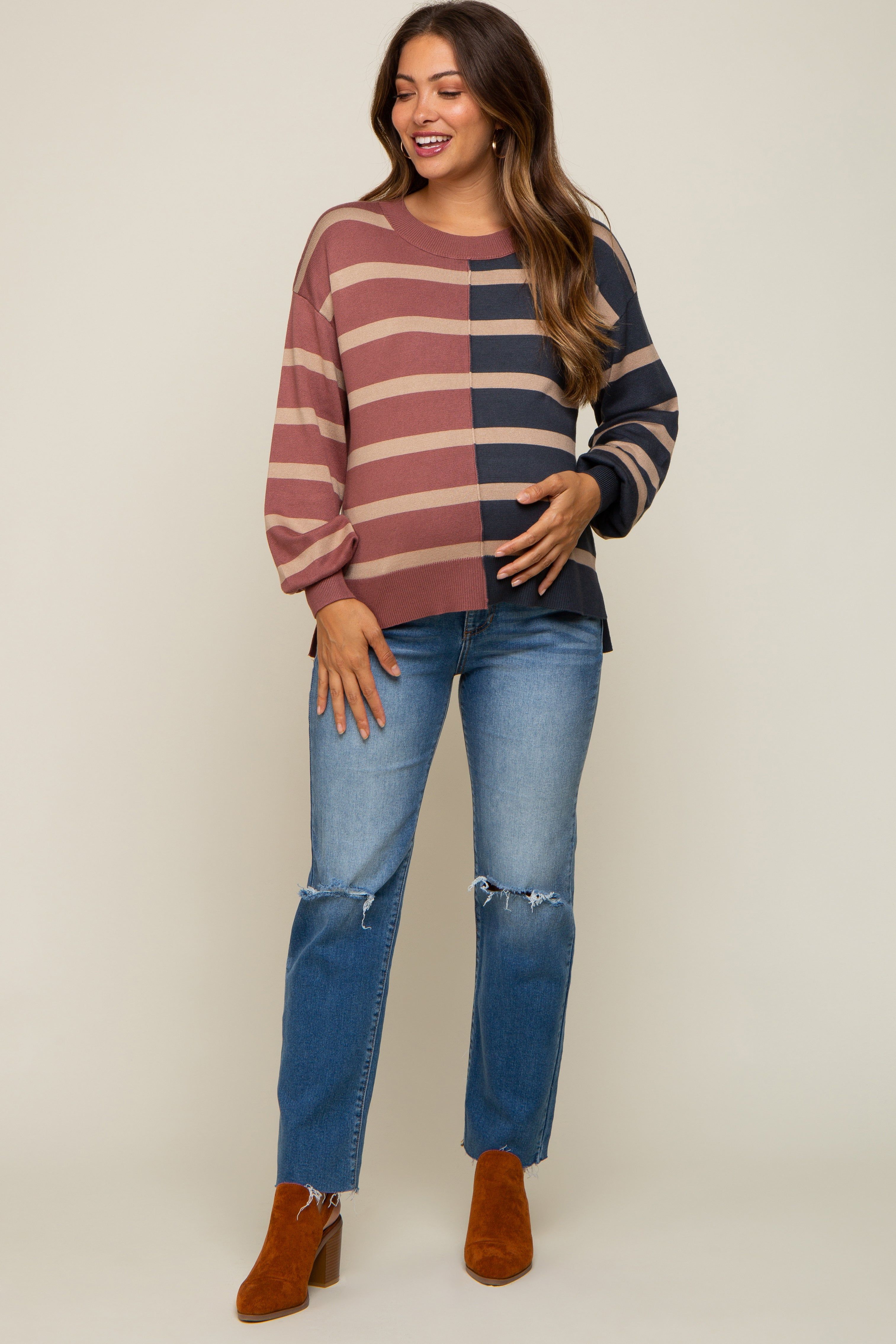 Mauve Striped Colorblock Maternity Knit Top sold by Pinkblush product image thumbnail 4