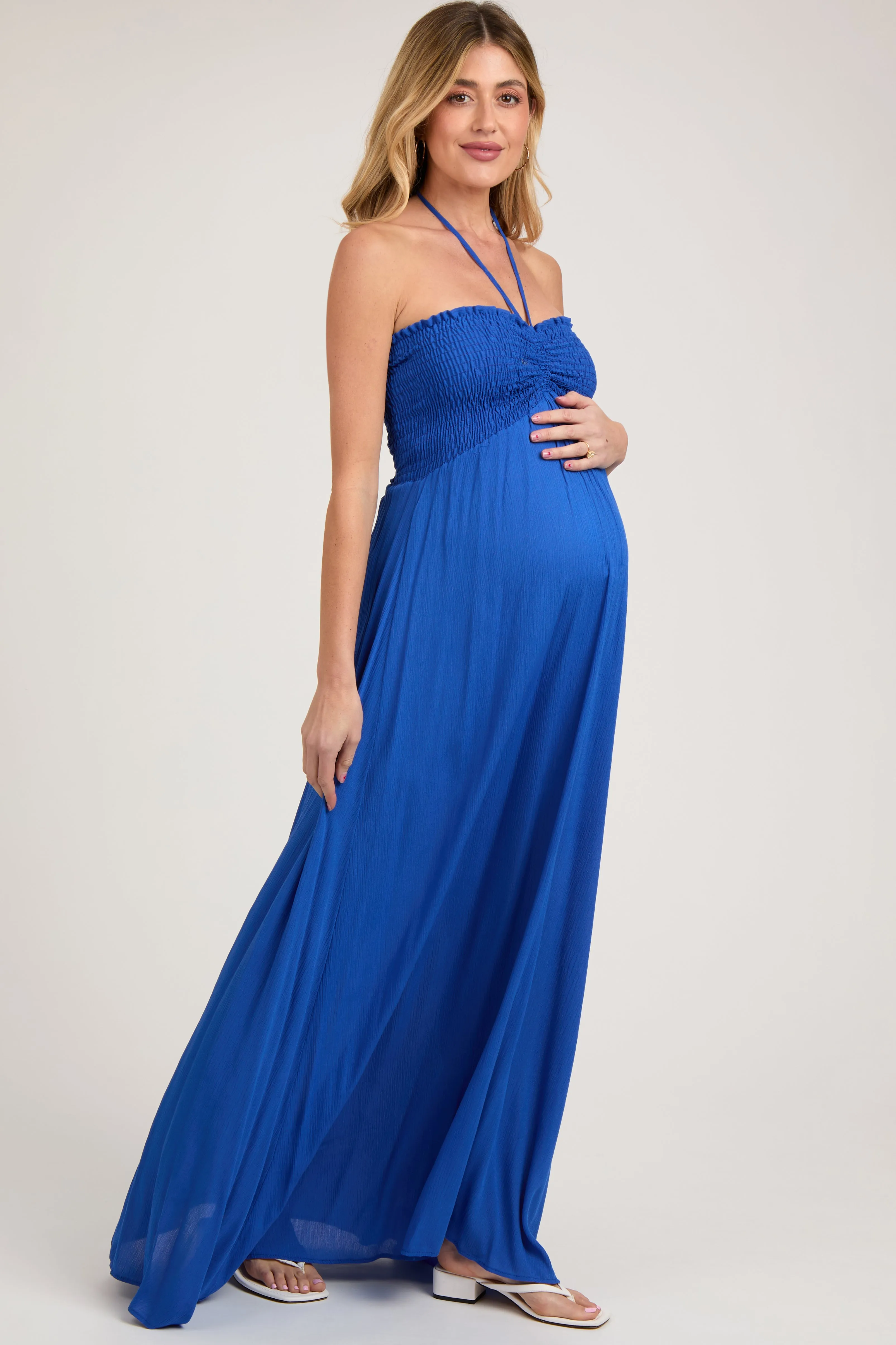 Royal Blue Smocked Halter Maternity Maxi Dress sold by Pinkblush product image thumbnail 2
