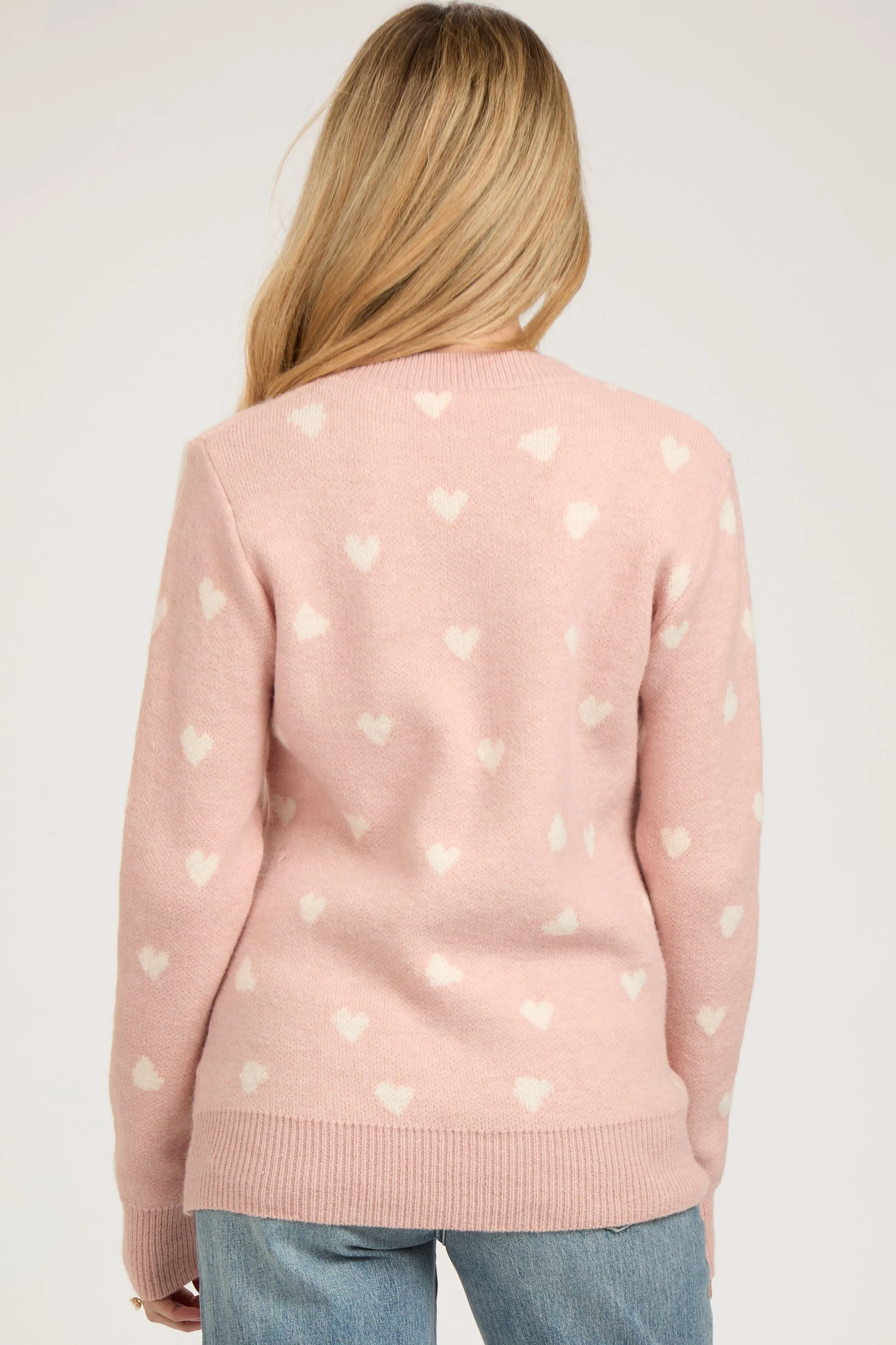 Light Pink Heart Print Knit Maternity Sweater sold by Pinkblush product image thumbnail 4