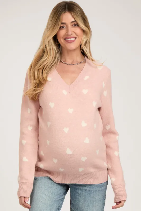 Light Pink Heart Print Knit Maternity Sweater sold by Pinkblush