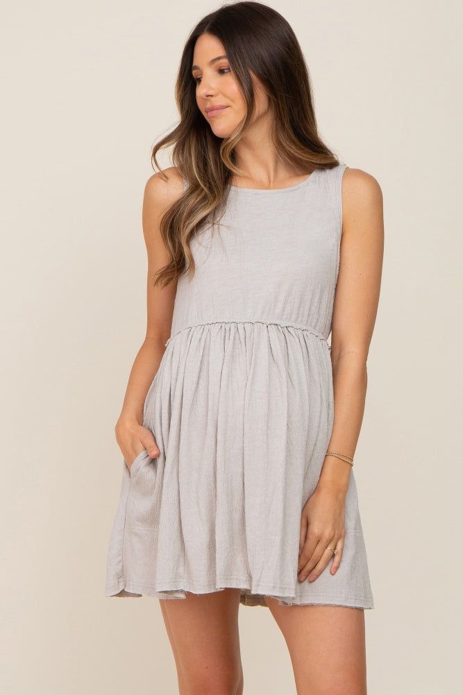 Grey Sleeveless Babydoll Maternity Mini Dress sold by Pinkblush