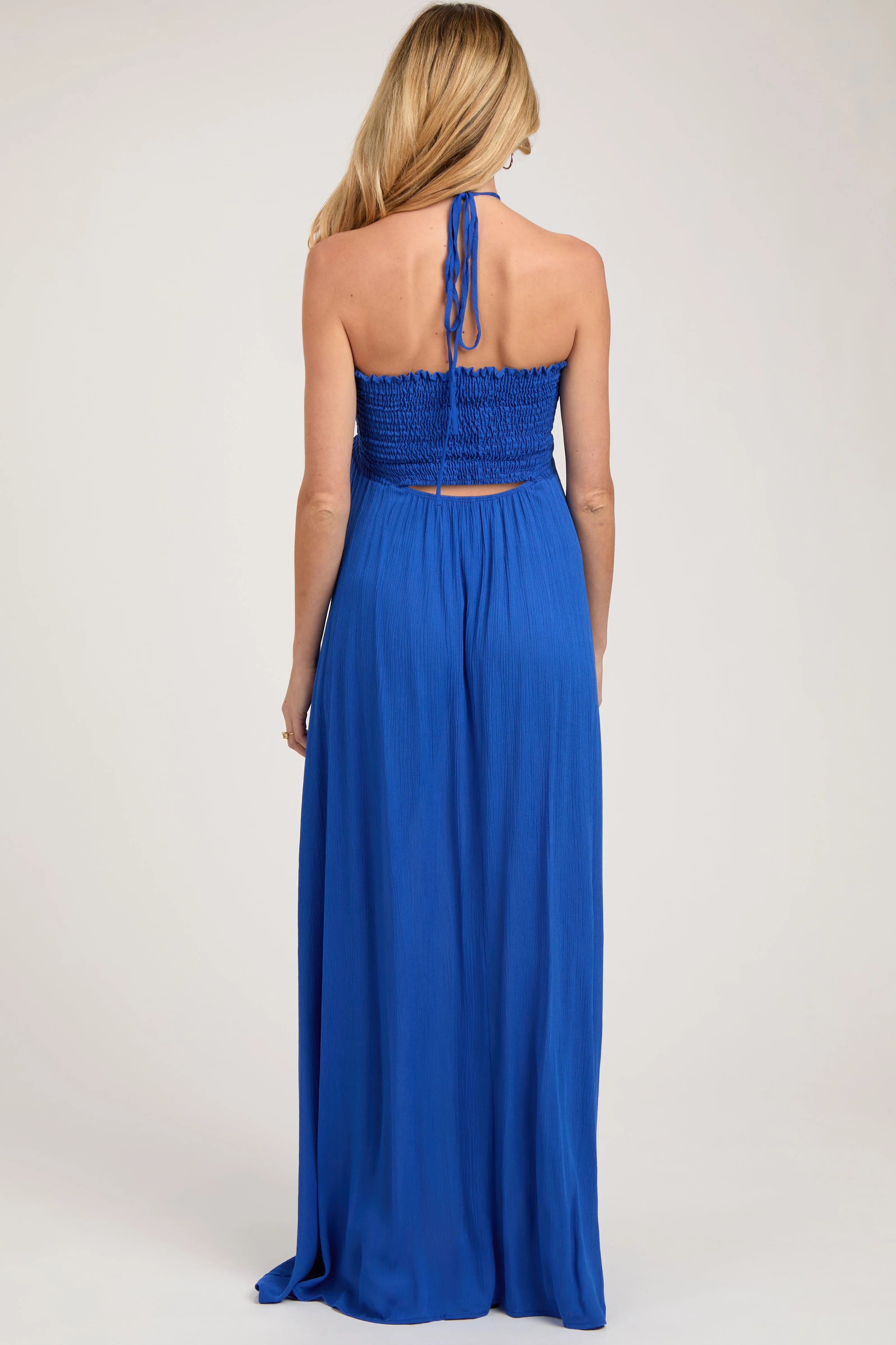 Royal Blue Smocked Halter Maternity Maxi Dress sold by Pinkblush product image thumbnail 3