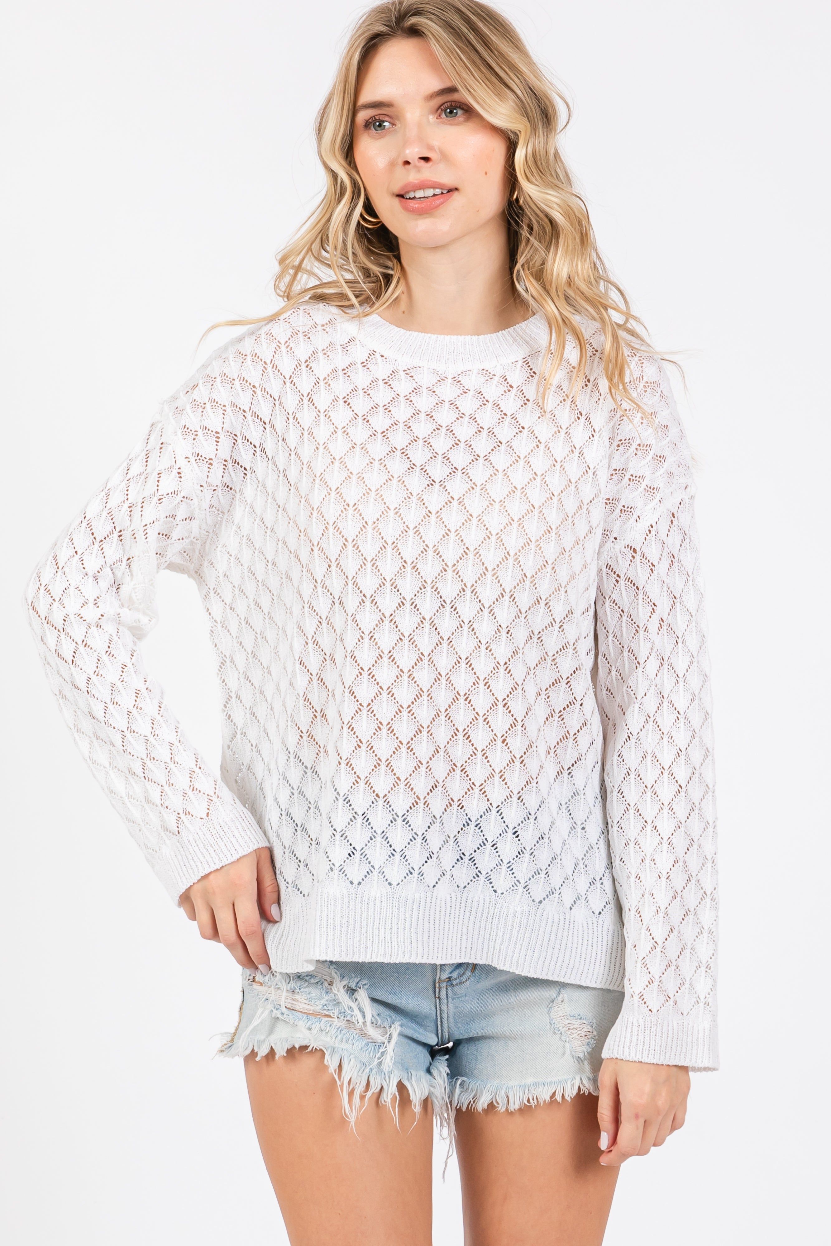 White Diamond Open Knit Top sold by Pinkblush