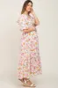 White Floral Puff Sleeve Maternity Maxi Dress sold by Pinkblush
