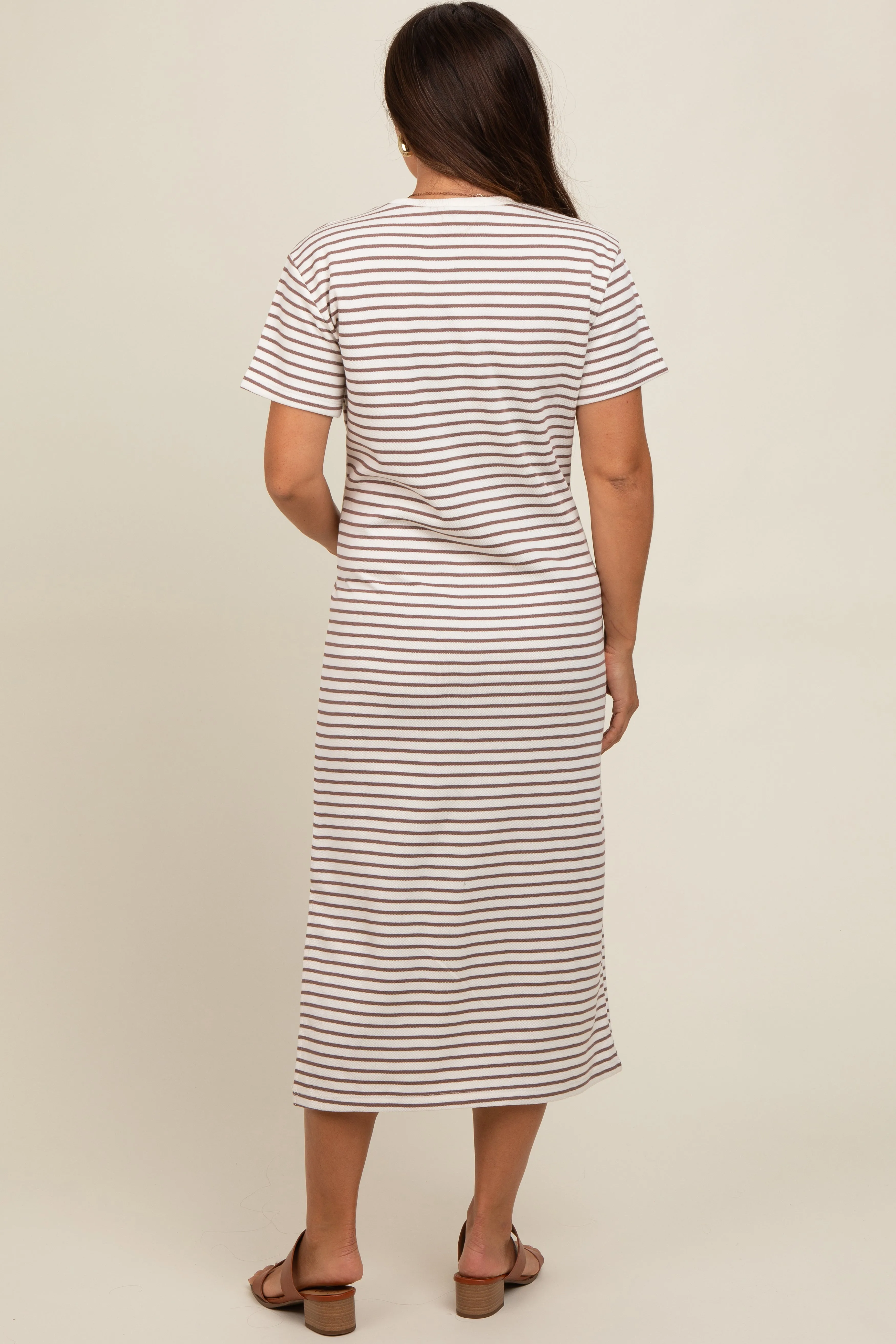 Cream Striped Short Sleeve Maternity T-Shirt Midi Dress sold by Pinkblush product image thumbnail 4