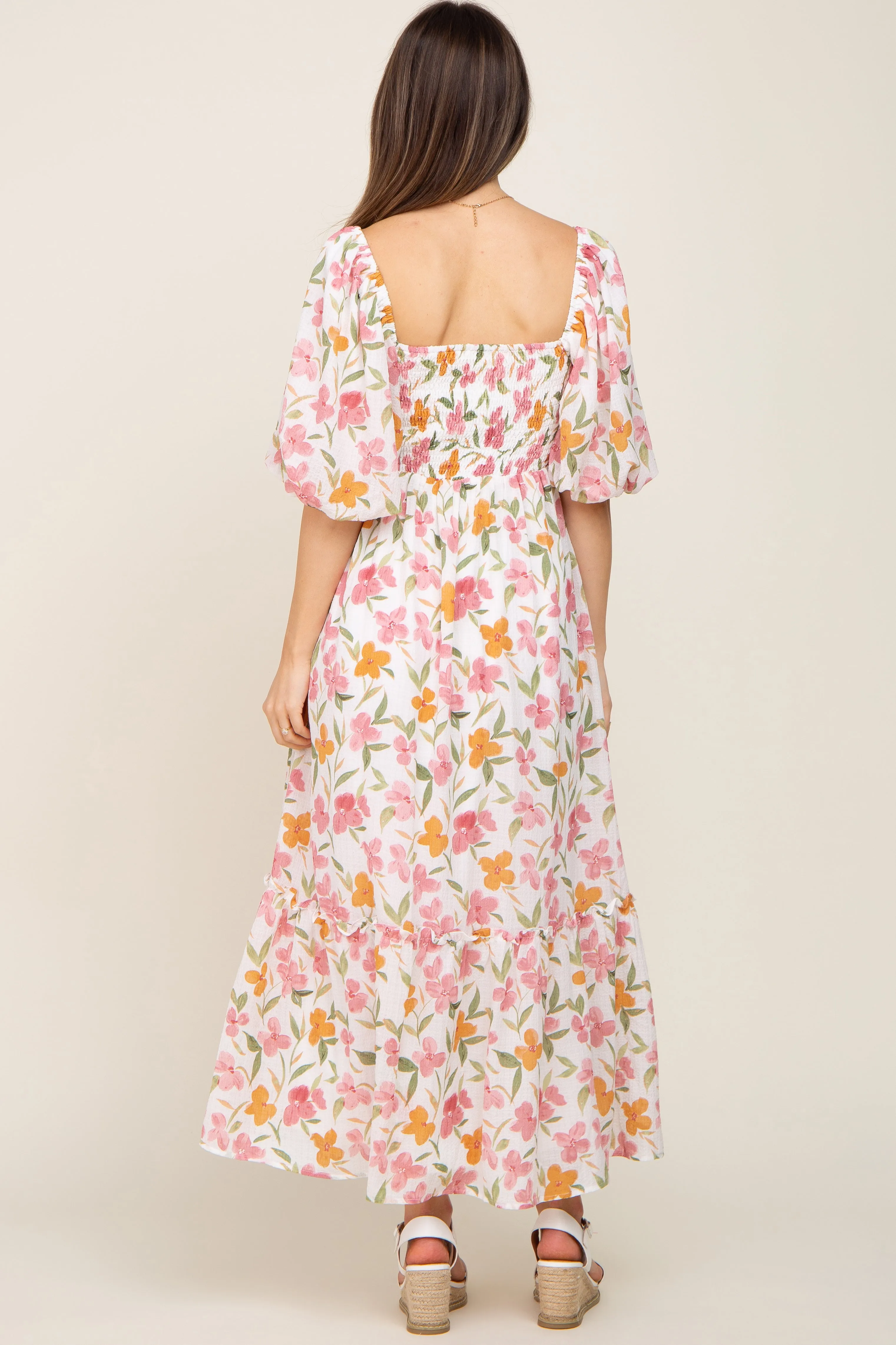 White Floral Puff Sleeve Maternity Maxi Dress sold by Pinkblush product image thumbnail 3