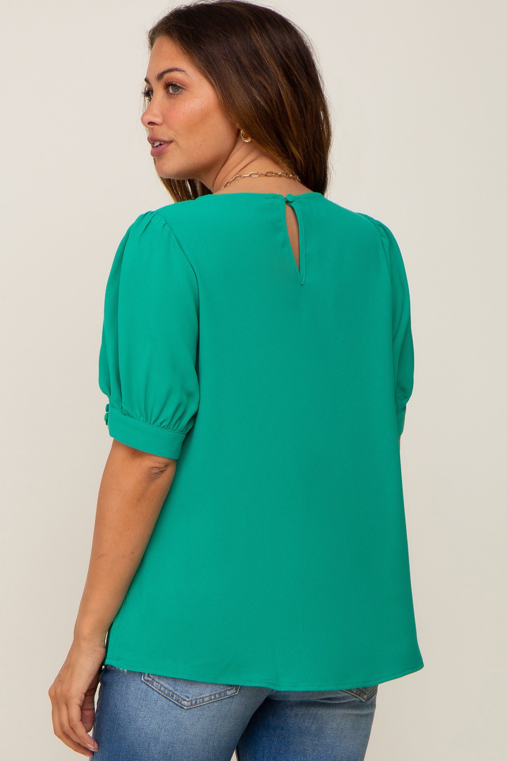 Emerald Green Puff Sleeve Maternity Blouse sold by Pinkblush product image thumbnail 3