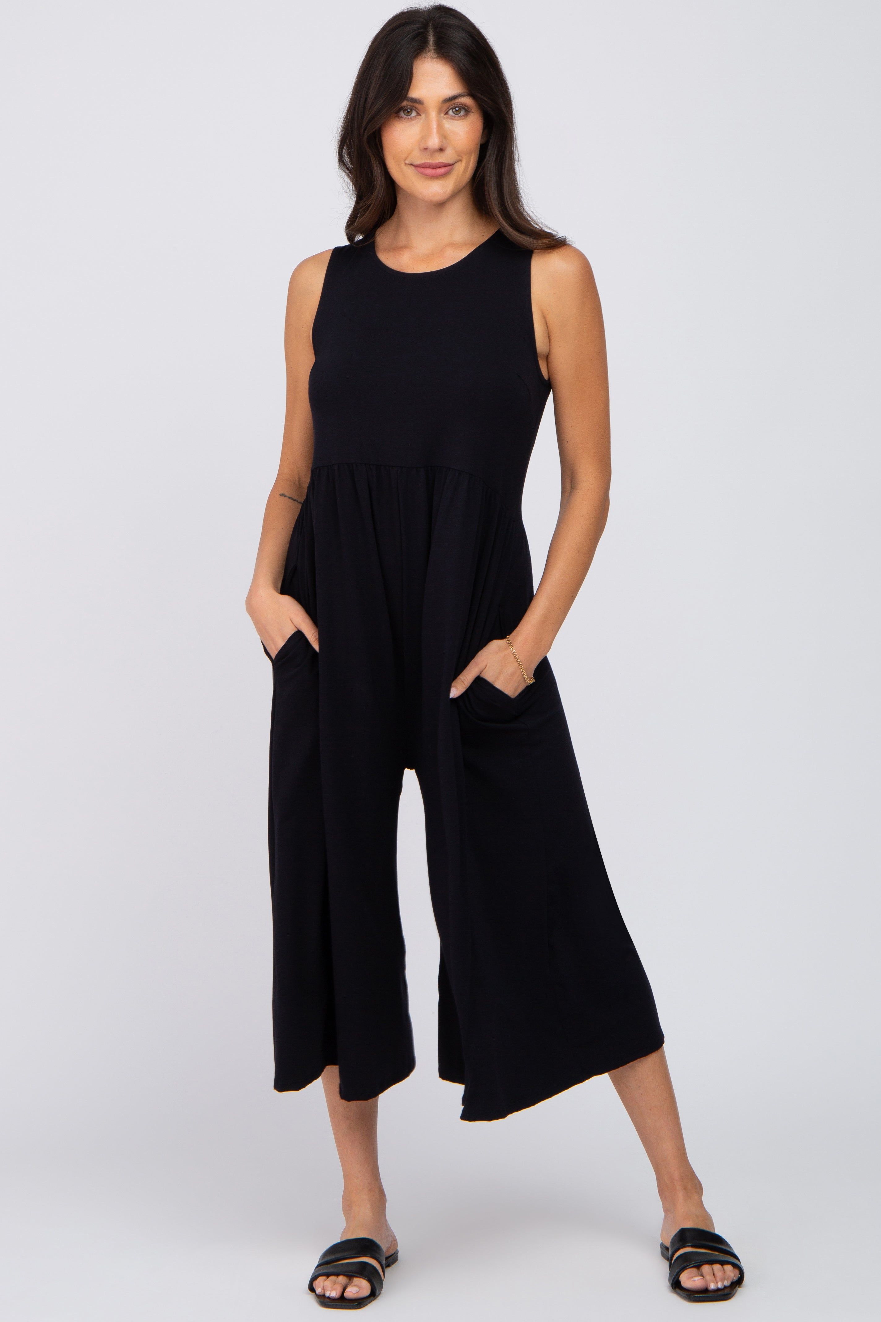 Black Wide Leg Crop Jumpsuit sold by Pinkblush