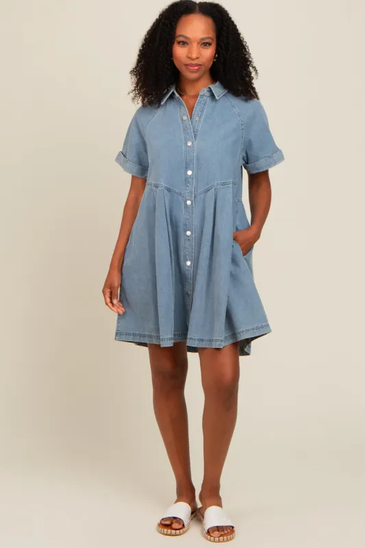 Blue Denim Button Down Mini Dress sold by Pinkblush