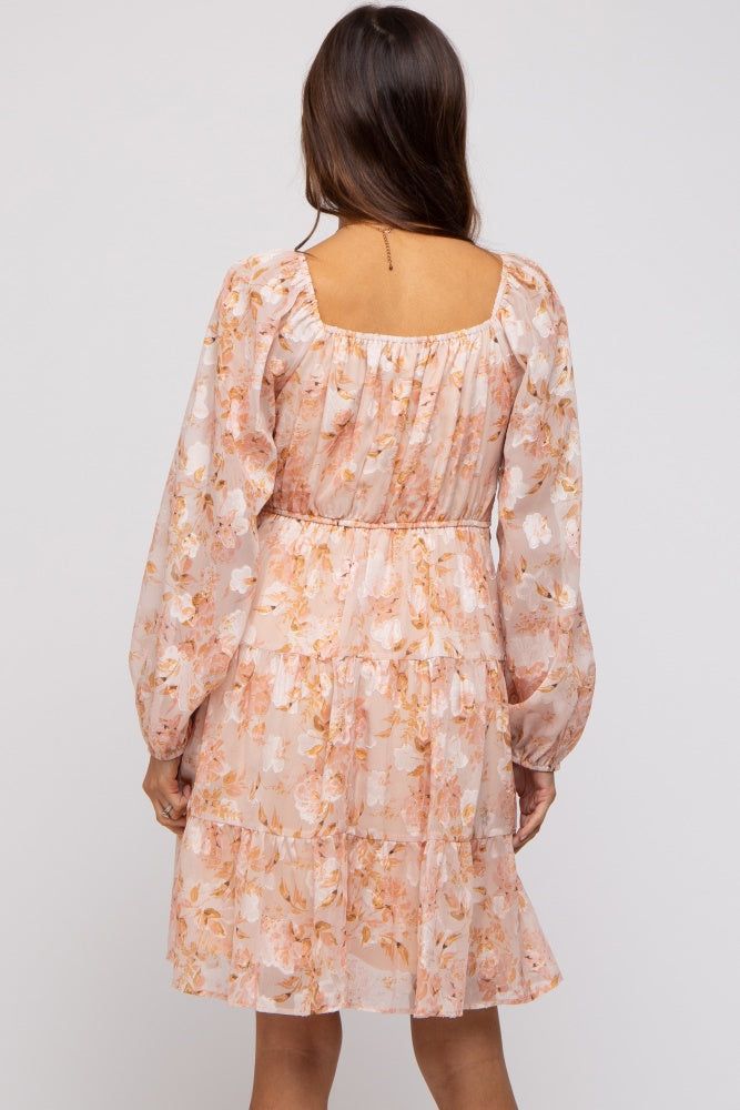 Peach Floral Long Sleeve Tiered Maternity Dress sold by Pinkblush product image thumbnail 2