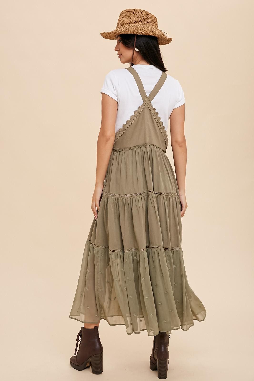 Olive Overall Crochet Lace Tiered Dress sold by Pinkblush product image thumbnail 3