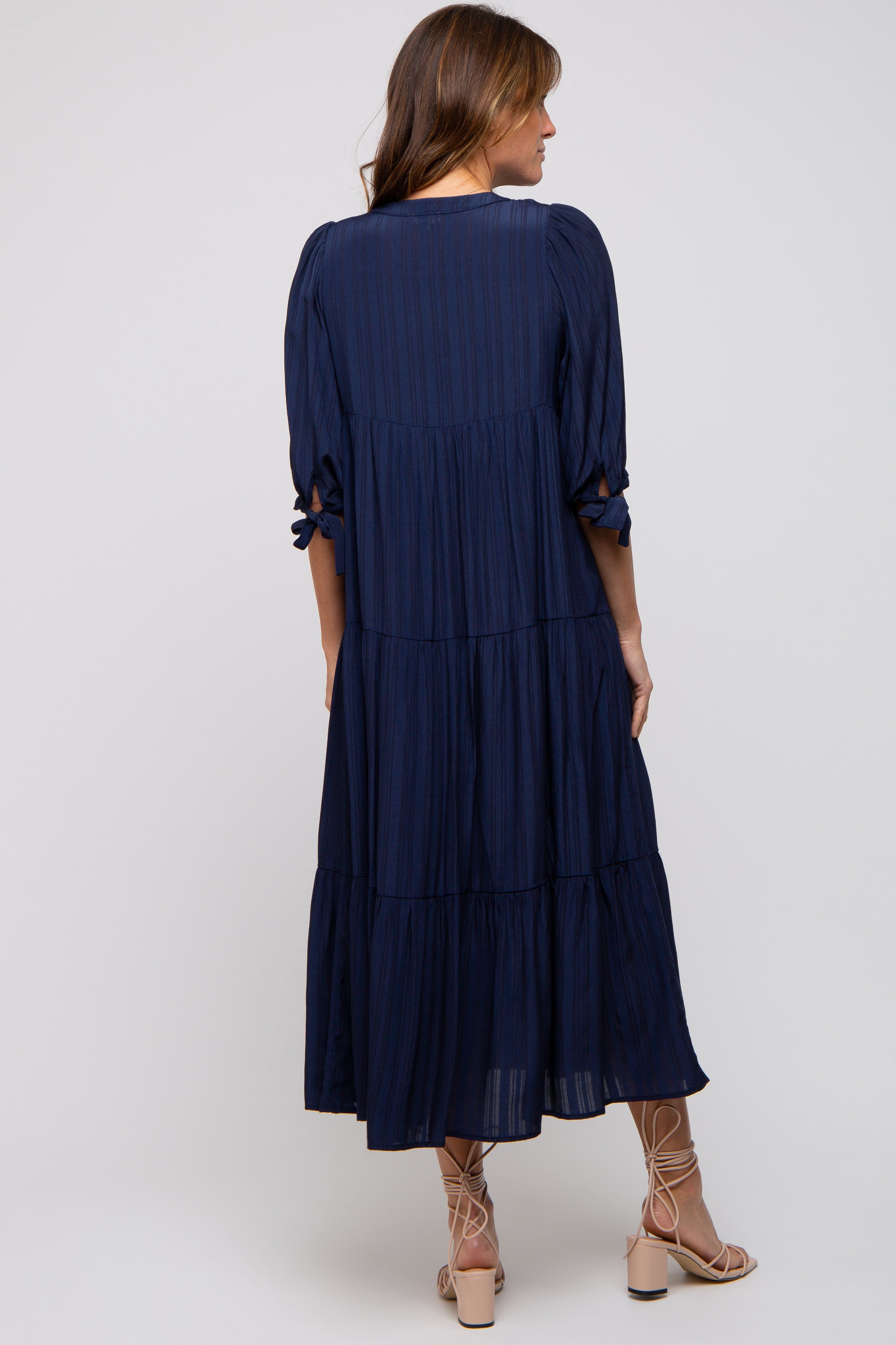 Navy Blue Striped Tiered Midi Dress sold by Pinkblush product image thumbnail 3