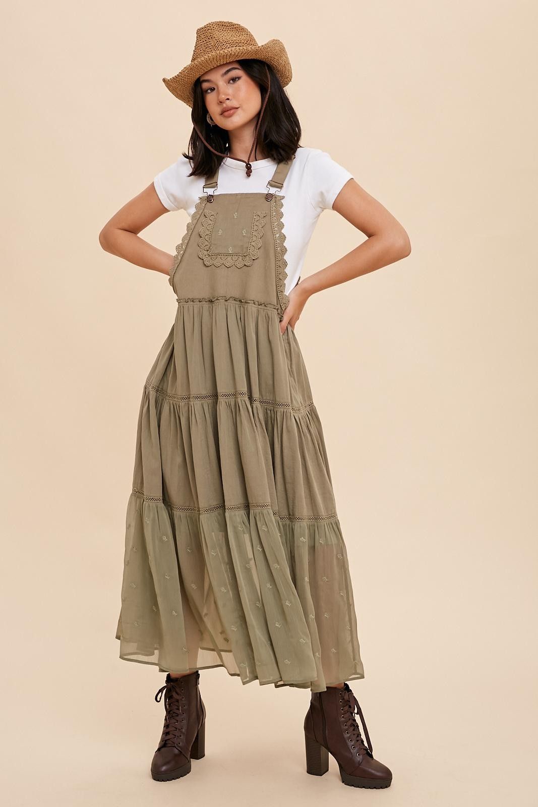 Olive Overall Crochet Lace Tiered Dress sold by Pinkblush product image thumbnail 2