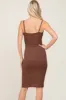 Brown Ribbed Button Midi Dress sold by Pinkblush