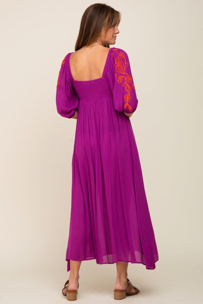 Magenta 3/4 Sleeve Embroidered Maxi Dress sold by Pinkblush product image thumbnail 3