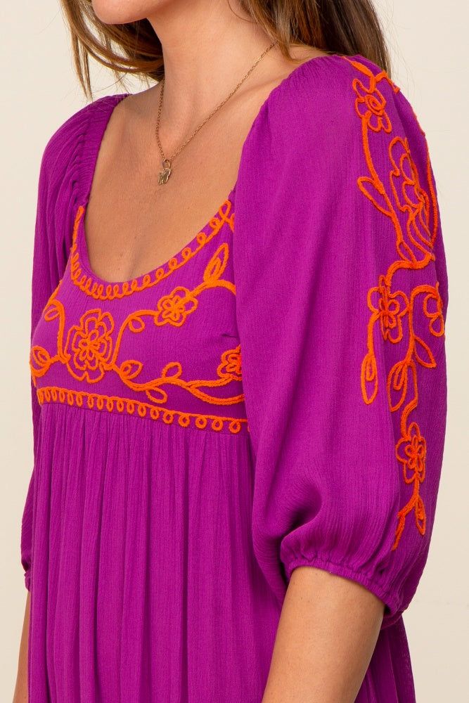 Magenta 3/4 Sleeve Embroidered Maxi Dress sold by Pinkblush product image thumbnail 4