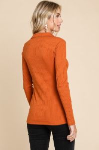 Rust Ribbed Collared Long Sleeve Top sold by Pinkblush
