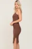 Brown Ribbed Button Midi Dress sold by Pinkblush