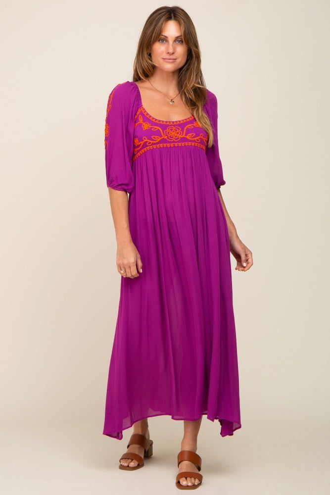 Magenta 3/4 Sleeve Embroidered Maxi Dress sold by Pinkblush product image thumbnail 5
