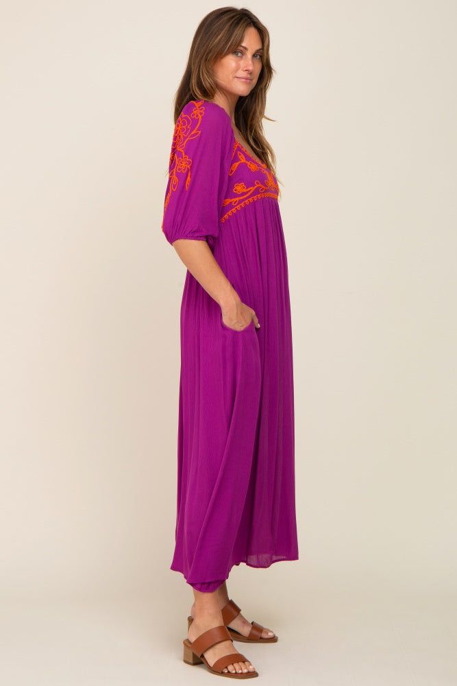 Magenta 3/4 Sleeve Embroidered Maxi Dress sold by Pinkblush product image thumbnail 2