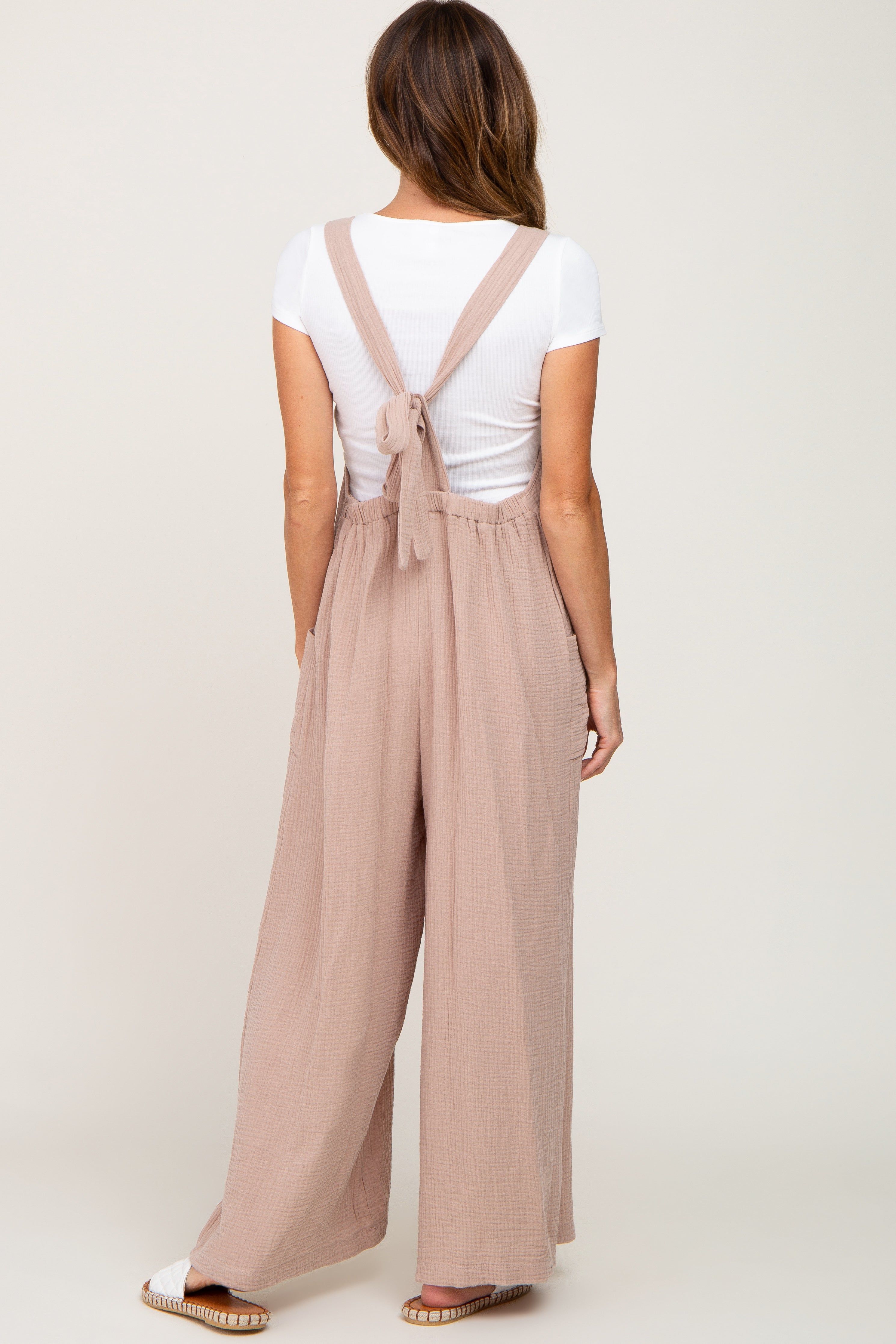 Taupe Wide Leg Tie Back Overalls sold by Pinkblush product image thumbnail 3