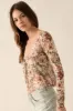 Cream Floral Mesh Smocked Bandeau Knit Blouse sold by Pinkblush