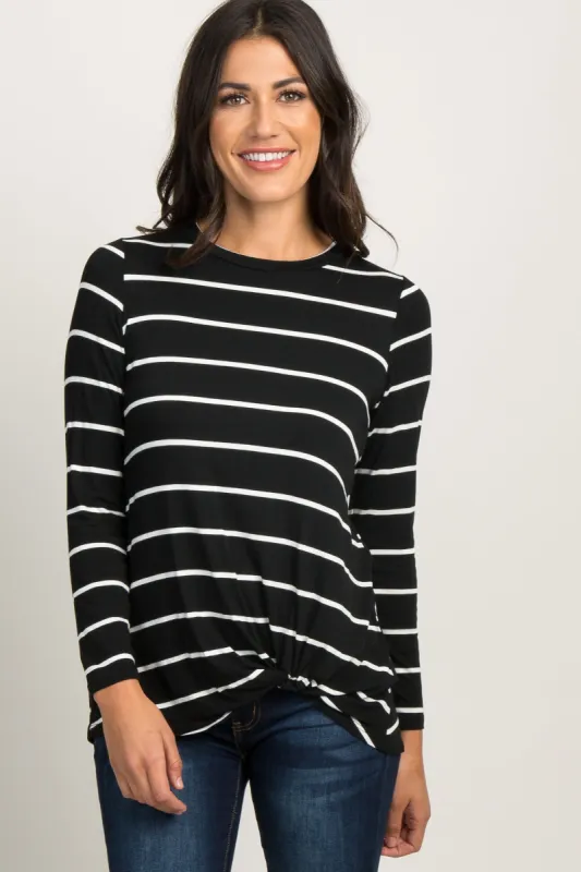 Black Striped Knotted Top sold by Pinkblush