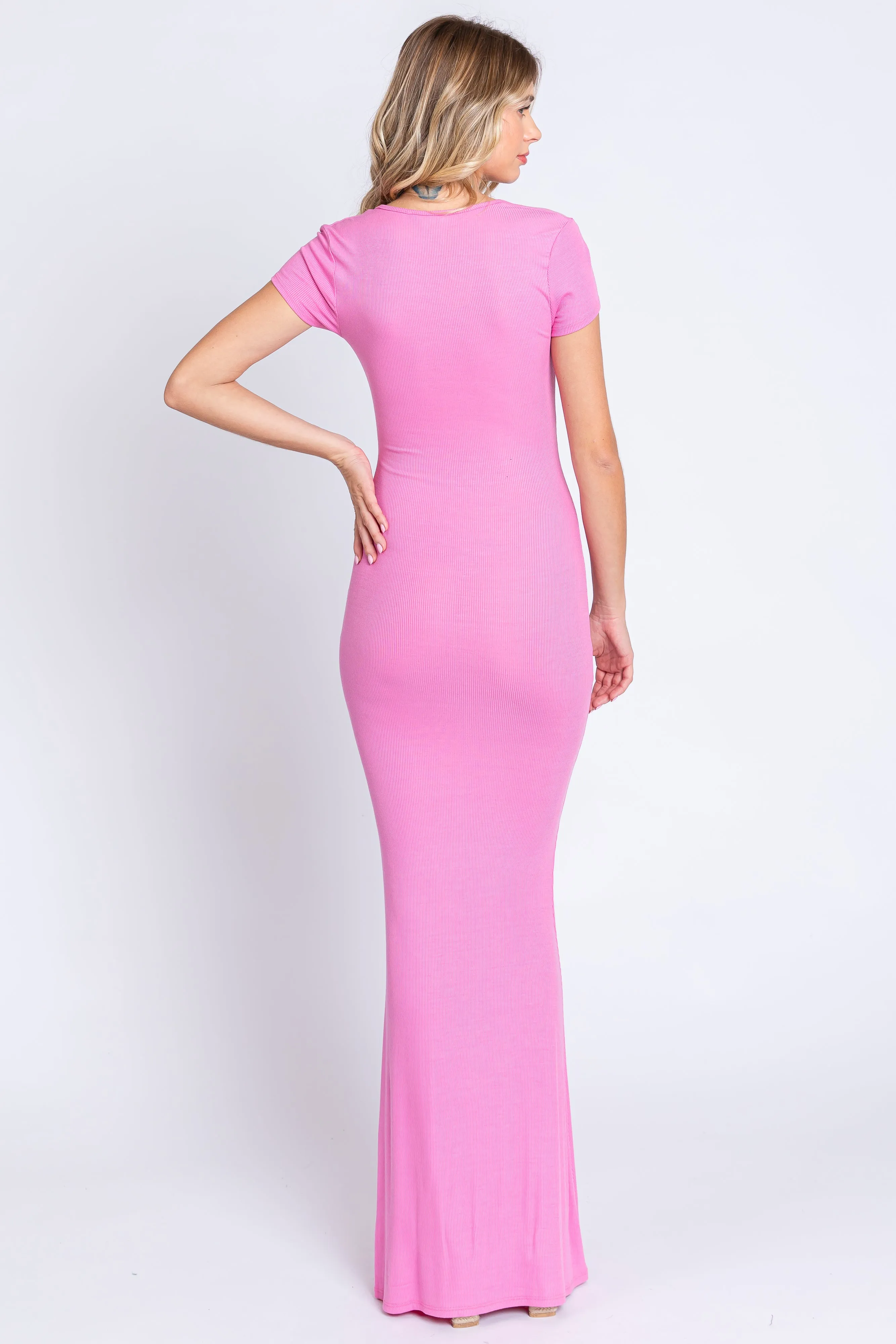 Pink Ribbed Scoop Neck Maxi Dress sold by Pinkblush product image thumbnail 3