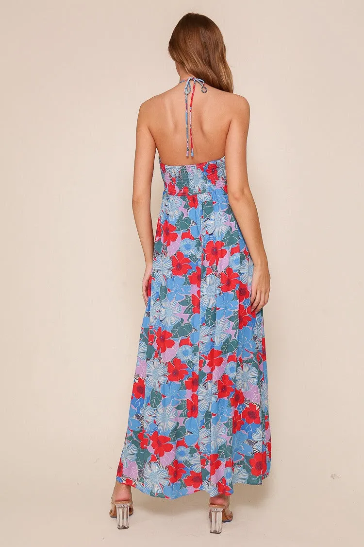 Blue Floral Halter Maxi Dress sold by Pinkblush product image thumbnail 3